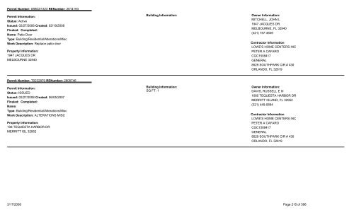 Permits Issued by Date Range - Brevard County