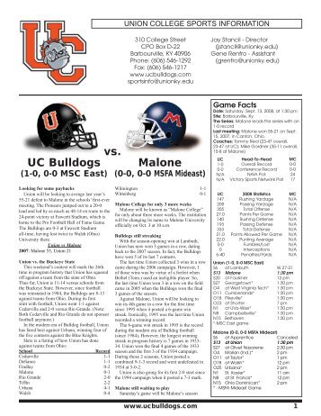 UC Bulldogs vs. Malone - Union College Athletics