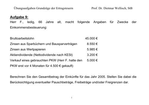 Übungsaufgaben International Taxation I