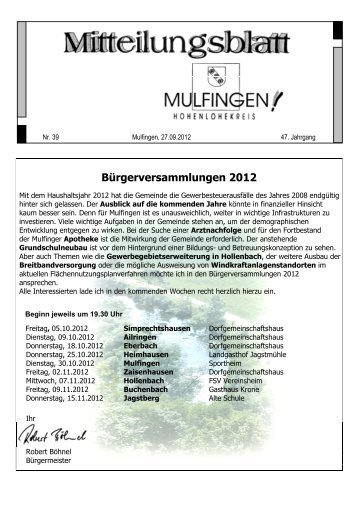 Mitteilungsblatt Nr. 39, v. 27.09.2012 - Gemeinde Mulfingen