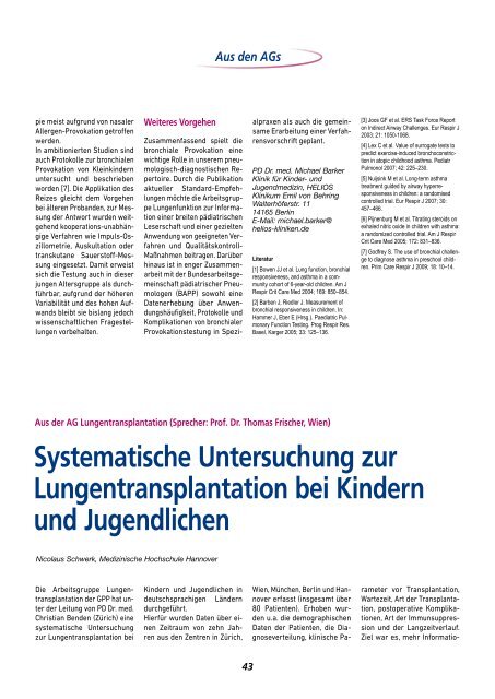 Aus den AGs - Gesellschaft für Pädiatrische Pneumologie