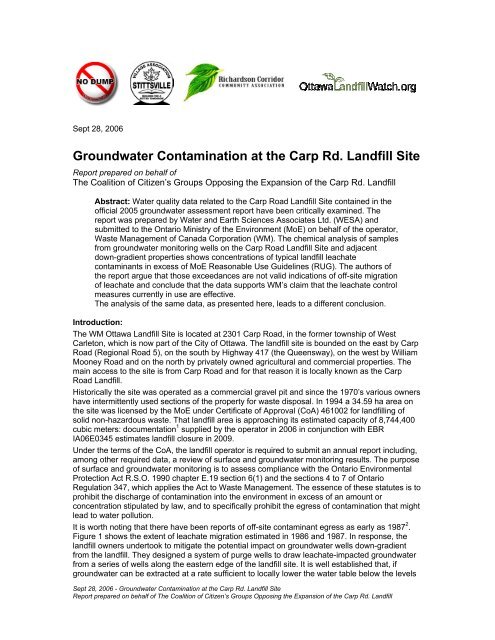 Groundwater Contamination at the Carp Rd. Landfill Site