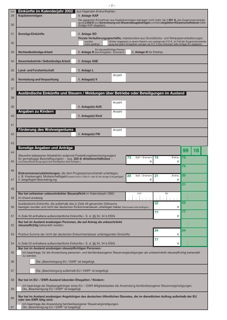 Einkommensteuer - Mantelbogen ESt 1A - Finanzamt