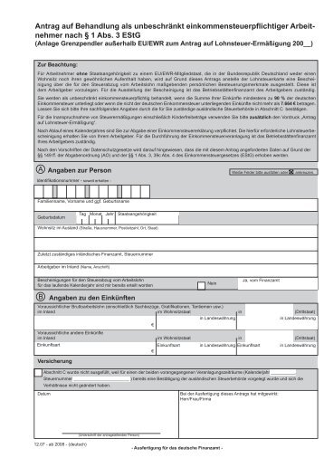 Anlage Grenzpendler außerhalb EU/EWR