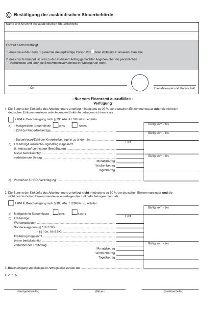 Anlage Grenzpendler außerhalb EU/EWR