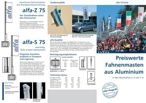 Preiswerte Fahnenmasten aus Aluminium alfa-Z 75 ... - Fahnen Zintl