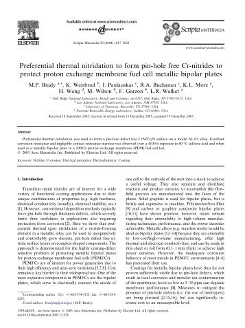 Preferential thermal nitridation to form pin-hole free - Oak Ridge ...