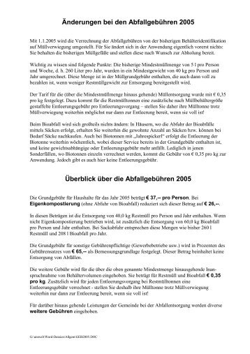 Änderungen bei den Abfallgebühren 2005 Überblick über ... - Schwaz