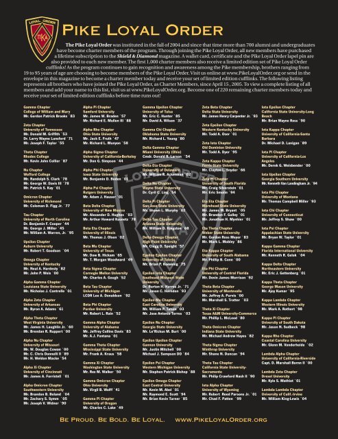 Part XI: PIKE LOYAL ORDER - Pi Kappa Alpha Fraternity