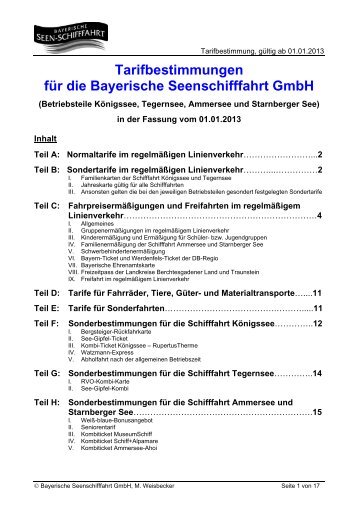 Tarifbestimmungen für die Bayerische Seenschifffahrt GmbH