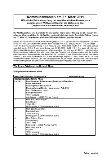 Kommunalwahlen am 27. März 2011 - Gemeinde Weimar