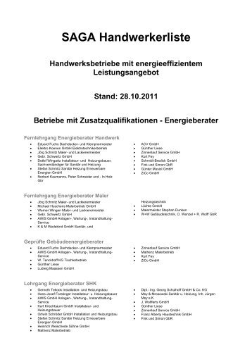 SAGA Handwerkerliste Handwerksbetriebe mit energieeffizientem ...