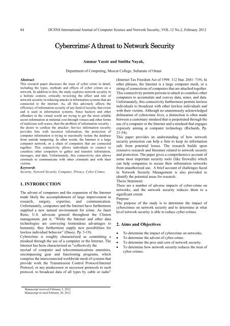 Cybercrime - IJCSNS - International Journal of Computer Science ...