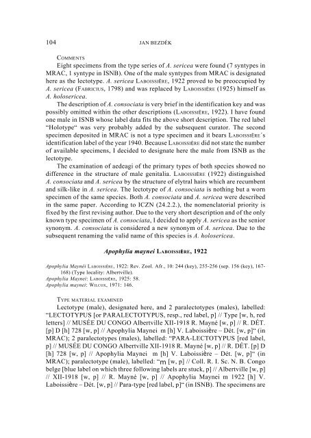 Revisional study on African Apophylia. Part 1.