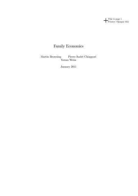 Pierre André Chiappori (Columbia) "Family Economics" - Cemmap