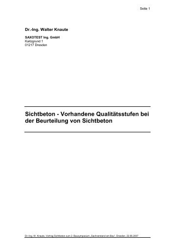 Sichtbeton - Vorhandene Qualitätsstufen bei der ... - saxotest.de