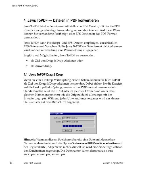 PDF Creator User Manual - Jaws PDF Software