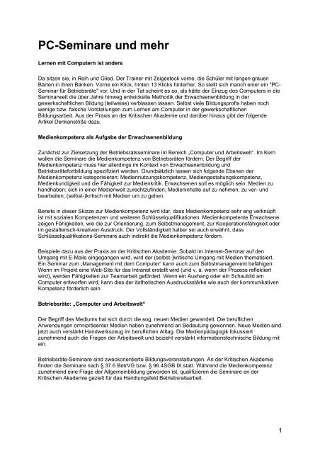 Pc Seminare Und Mehr Kritische Akademie Inzell