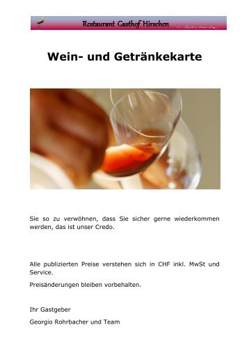 Wein- und Getränkekarte - Gasthof Hirschen
