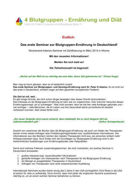 Download Seminar-Informationen - 4 Blutgruppen - Ernährung und ...