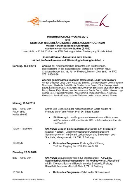 Austauschprogramm 2010 Katholische Hochschule Freiburg