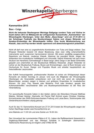 (Pressemitteilung Kammertöne 2013) - Winzerkapelle Oberbergen