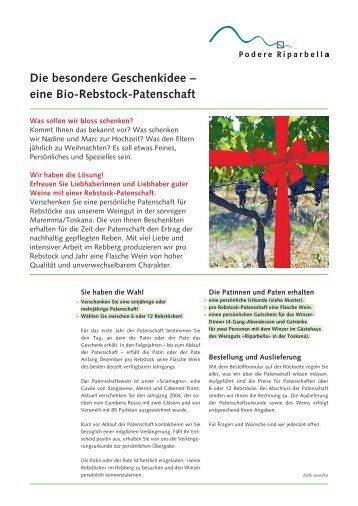 eine Bio-Rebstock-Patenschaft - Podere Riparbella