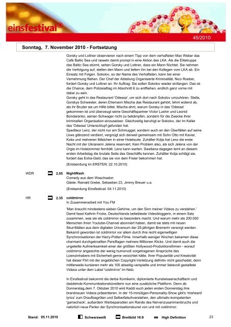 Programmwoche 45/2010 - Das Programm der ARD