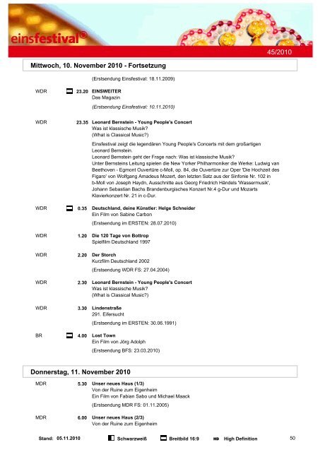 Programmwoche 45/2010 - Das Programm der ARD