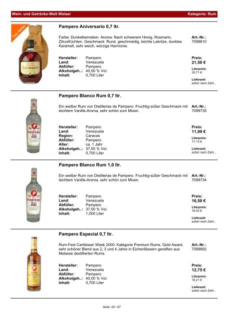 Katalog für Kategorie: Rum - und Getränke-Welt Weiser