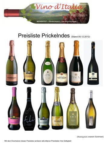 Preisliste Prickelndes (Stand 05.12.2012) - Vino d'Italia Weindepot