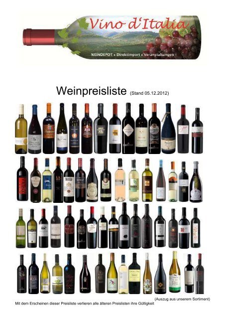 Preisliste · Endkunden · Wein - Vino d\'Italia Weindepot