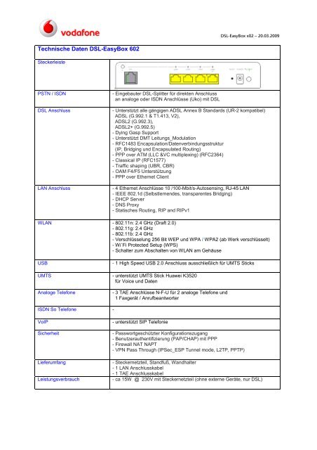 Datenblatt der Dsl-Easybox 602