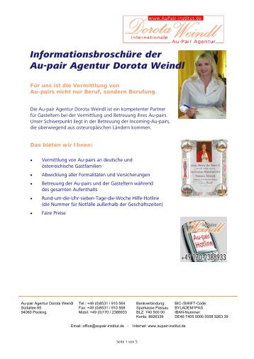 Informationsbroschüre Au-pair Agentur Dorota Weindl