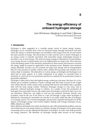 The energy efficiency of onboard hydrogen storage 8 - InTech