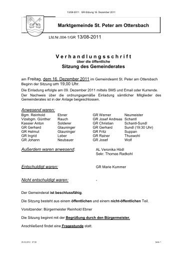 Protokoll GR-Sitzung am 16. Dezember 2011 - Gemeinde St. Peter ...