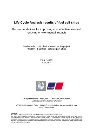 Life Cycle Analysis results of fuel cell ships