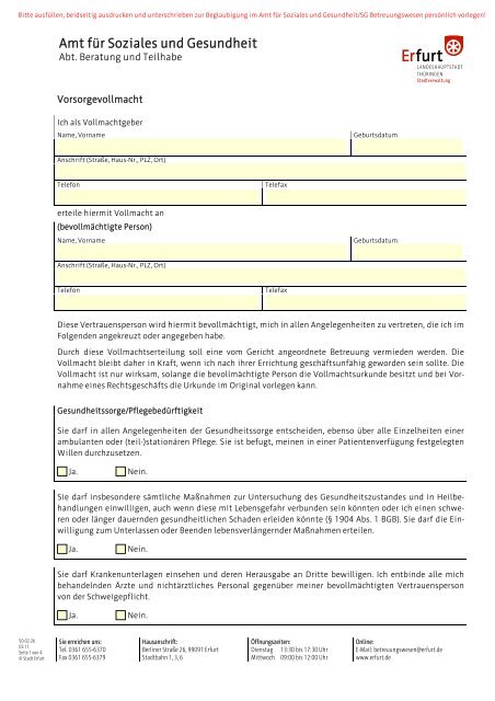 Betreuungswesen: Vorsorgevollmacht [pdf] - Erfurt