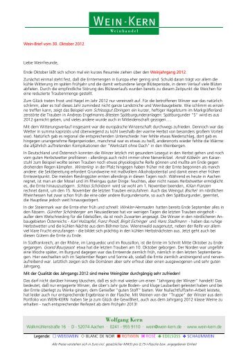 Wein-Brief 10/2012 II: Herbstbericht und 1 - Wein-Kern