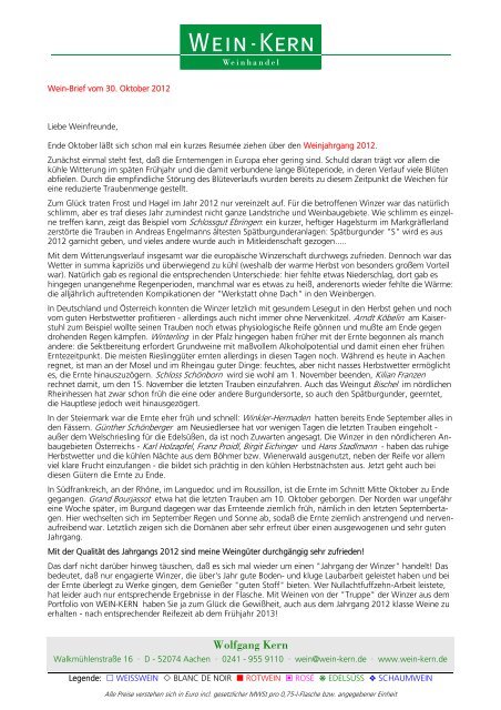 Wein-Brief 10/2012 II: Herbstbericht und 1 - Wein-Kern