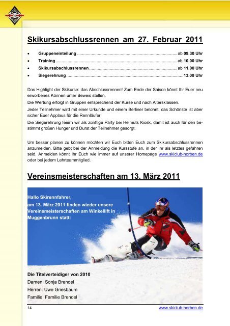 Winterprogramm 2011 - Skiclub Horben eV