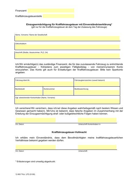 Einzugsermachtigung Kfz Steuer Erfurt
