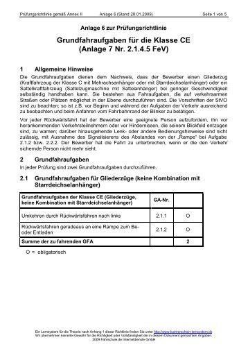 Grundfahraufgaben für die Klasse CE - Fahrschule.de ...