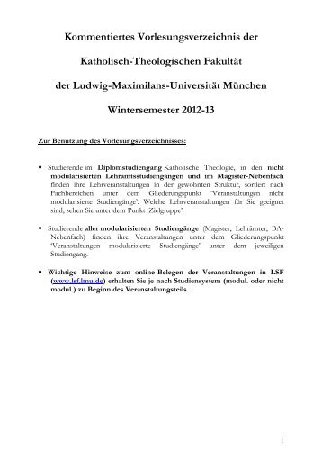 Kommentiertes Vorlesungsverzeichnis WS 2012/13 - Katholisch ...