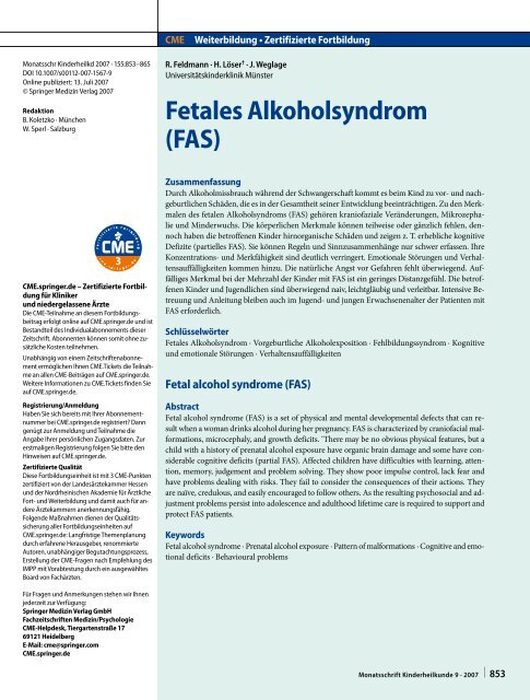 Alkohol und Schwangerschaft Fetales Alkoholsyndrom