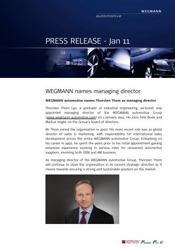 WEGMANN names managing director