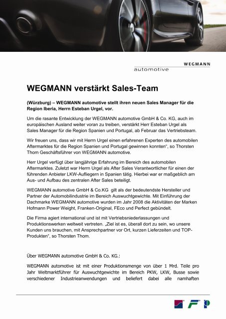 WEGMANN verstärkt Sales-Team - WEGMANN automotive