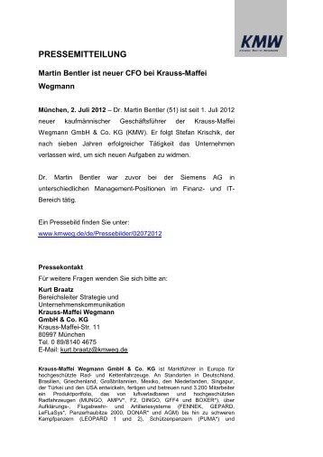 Martin Bentler ist neuer CFO bei Krauss-Maffei Wegmann