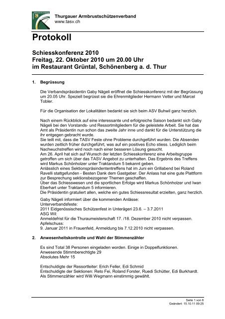 Protokoll Schiesskonferenz 22.10.2010 - TASV
