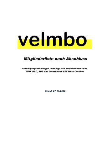 Der VELMBO-Vorstand ab 2012